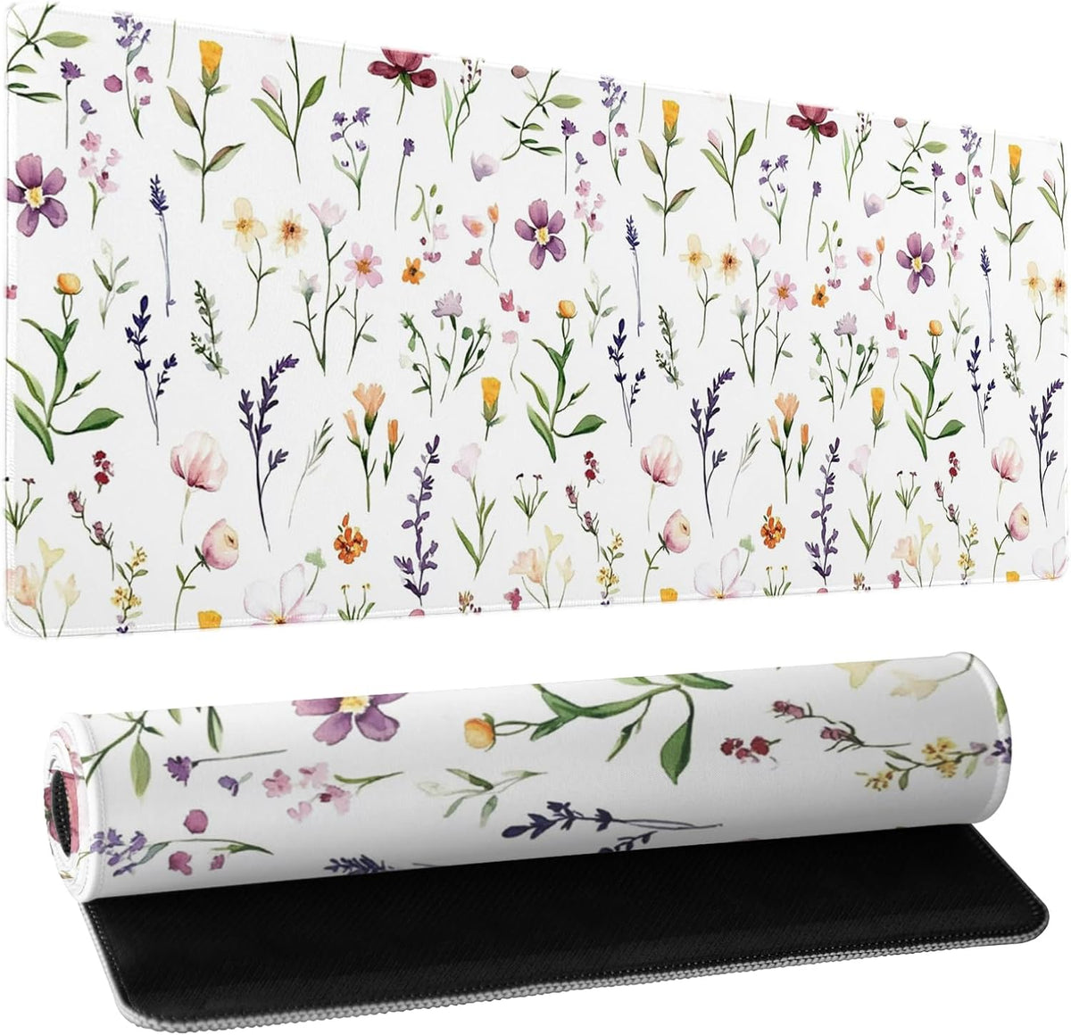 Spring Summer Wildflower Desk Pad Mouse Pad XXL 35.4”x15.7” Large Extended Gaming Mouse Pad with Stitched Edges Non-Slip Rubber Base Mousepad Floral Desk Accessories for Home Laptop Office Work Game by Granbey