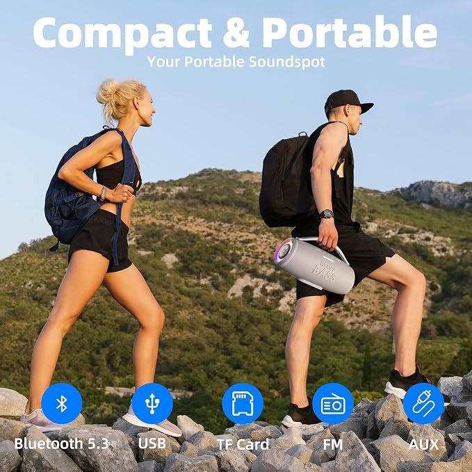 HEAVY BASS Speakers Bluetooth Wireless, 80W Max Loud Portable Speaker with Bass, 20H Playtime, IPX6 Waterproof, Dual Pairing, Perfect for Outdoor Camping,Beach - Image 7