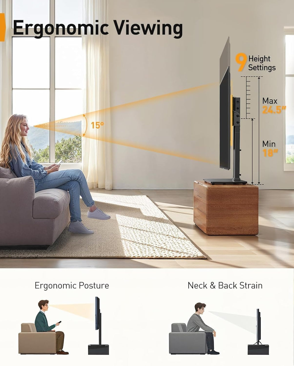 Perlegear Universal Swivel TV Stand with LED Lights for 30–70 inch TVs, Height Adjustable Table Top TV Stand with Tilt, Tempered Glass Base, Holds up to 88 lbs, Max VESA 400x400mm, PGTVS32B - Image 5