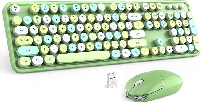MOFII Wireless Keyboard and Mouse Combo, Retro Green 2.4GHz Full Size Colorful Keyboards with Round Keycaps, Cute Wireless Mouse for Laptop, PC, Chromebook, Smart TV, Computer, Windows by MOFII