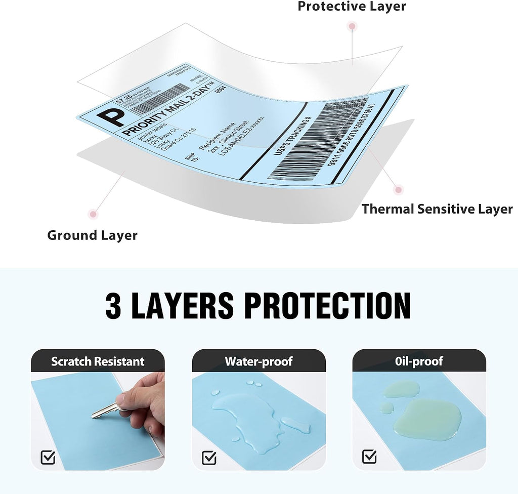 4"x6" Blue Direct Thermal Labels, 500 Fanfold Shipping & Address Label Paper, Self-Adhesive Stickers for Thermal Printer, 1 Stack - Image 3