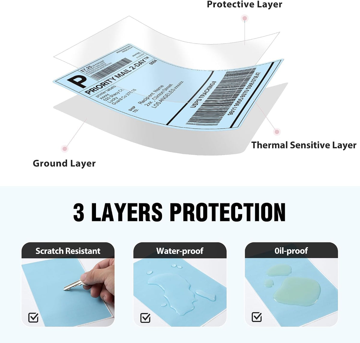 4"x6" Blue Direct Thermal Labels, 500 Fanfold Shipping & Address Label Paper, Self-Adhesive Stickers for Thermal Printer, 1 Stack - Image 3