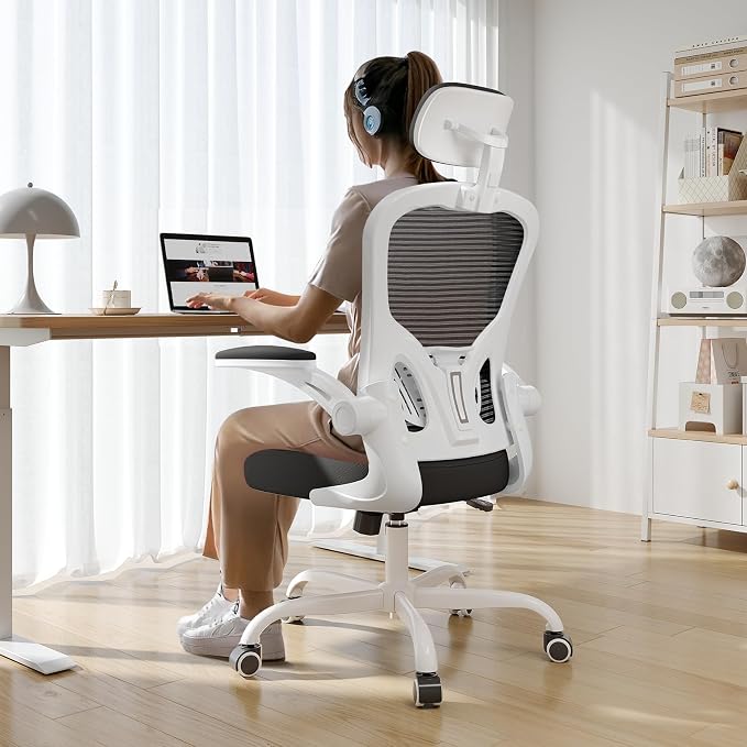 Office Chair|330LBS Capacity Ergonomic Desk Chair | High Back Computer Chair,Long Hours Comfortable,Rolling Swivel,Flip-up Armrests,Home Office by Synorla