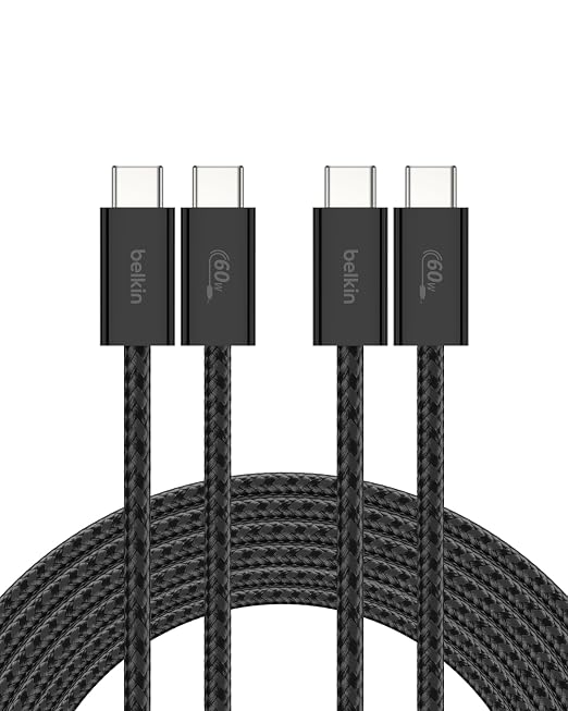 Belkin USB C to USB C 60W Braided Cable 2 Pack, 9.9ft iPhone Charger Cord | iPhone 15/16/17, Samsung Galaxy S26, Pixel 10, Airpods, iPad, Nintendo Switch 2, MacBook, Steam Deck, Travel, Chromebook by Unknown