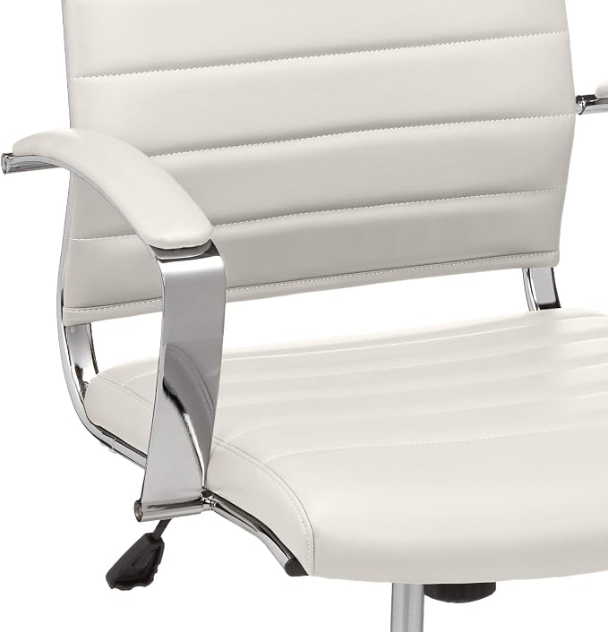 Amazon Basics High-Back Swivel Office Chair with Lumbar Support, Ergonomic Ribbed Faux Leather, Modern Style, 45.25" x 24.75" x 23.25", Stunning White - Image 6