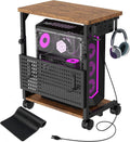 Adjustable Computer Tower Stand with Charging Station & Pegboard,Brown by TFK