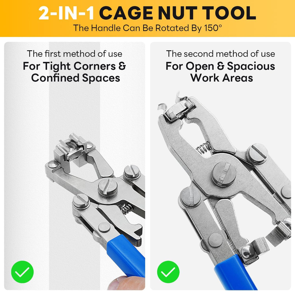 Rotable Dual Head Cage Nut Tool Kit with 10 Sets M6 Silver Rack Mount Screws - Screw Install and Remove Tool for M4 M5 M6 M8 M10 - Screw Tool Kit for Server Rack, Network Cabinet, Data Center(Blue) - Image 2