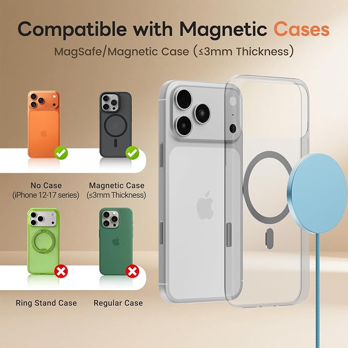 MagSafe 25W Magnetic Wireless Charger Fast Charging Pad for iPhone | Compatible with iPhone 17 17e 16 15 14 Pro Max Google Pixel 10, Slim Compact, For Desk Bedside Travel, Blue - 2Pack - Image 7