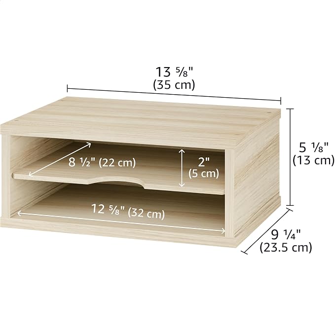 Ballucci 2-Tier Wooden Desk Organizer, Office Desk Organization, Mail Sorter, Paper Tray, File Folder Holder, Desktop Paper Organizer, Desk Organizers and Accessories, Natural Wood - Image 3