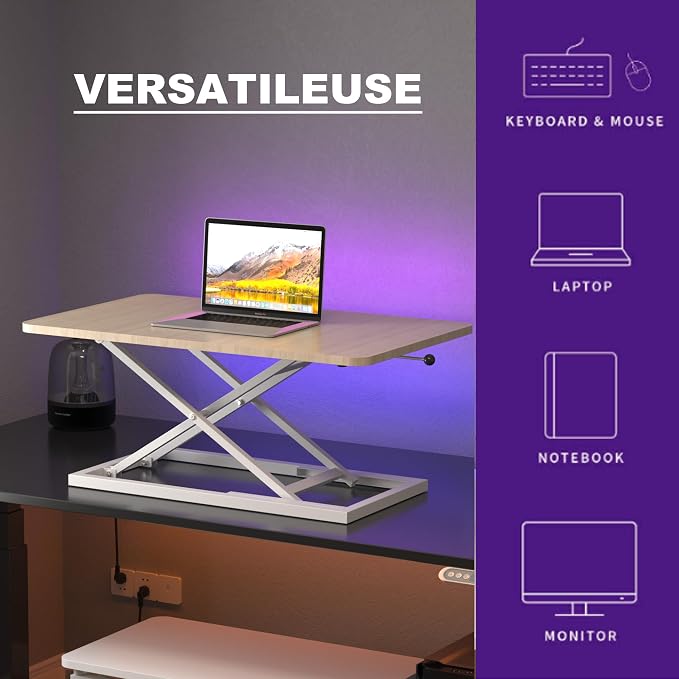 Decoholic 24 inch Height Adjustable Standing Desk Converter（Light Wood | Scissors Lift Keyboard and Mouse Riser Computer Keyboard Stand for Desktop,Keyboard Riser for Stand Up Desk Riser - Image 5
