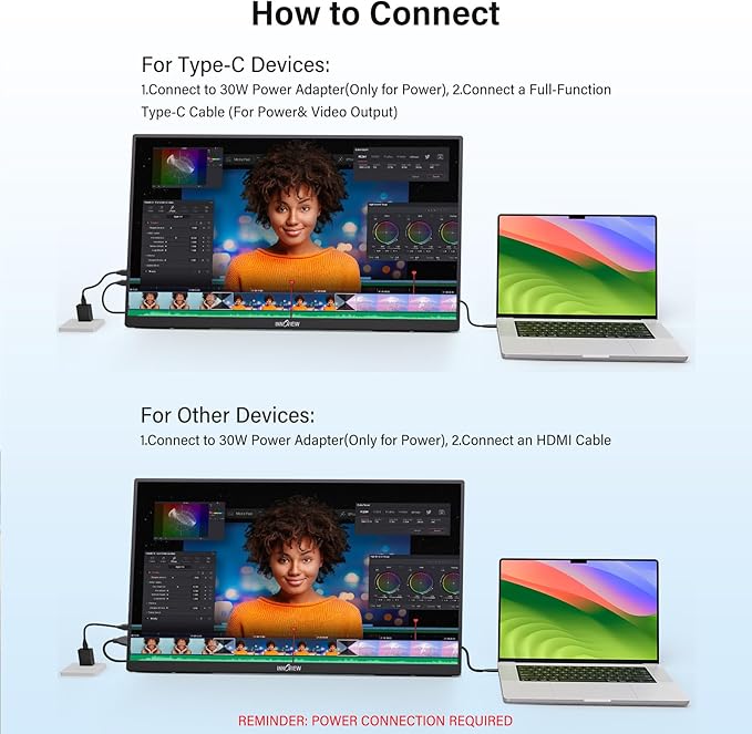 InnoView Large Portable Monitor 23.8inch FHD 1080P 144Hz USB-C, HDMI Computer Display HDR 100% sRGB IPS Gaming Monitor W/180°Adjustable DC Eyes Care Stand for Laptop PC MAC Phone PS4 Xbox Switch - Image 5
