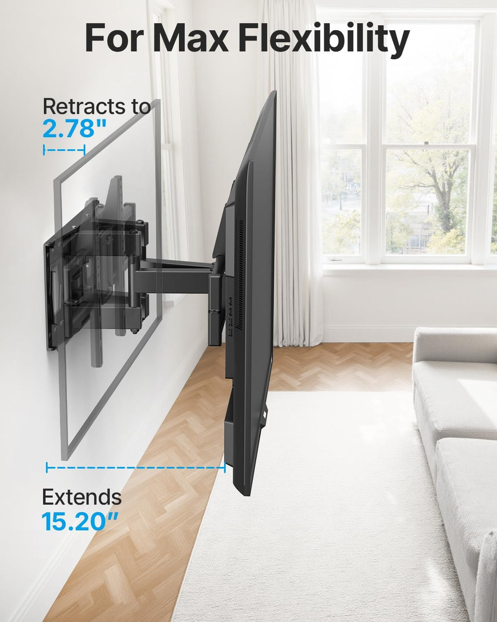 Full Motion TV Wall Mount for 37-85 Inch TVs Mounts Up to 120lbs, Fit 16" Wood Stud, Max VESA 600x400mm, Swivel and Tilt Articulating Wall Mount TV Bracket,Fit Most 55+ 65 70 75 inch TVs - Image 4