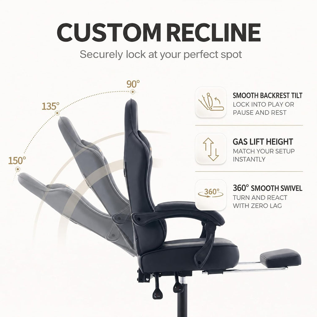 Office Desk Computer Gaming Chair for Adults, Ergonomic High Back Gamer Chair with Massage and Pocket Spring Cushion, Swivel Comfy Video Game Chairs with Footrest and Lumbar Support (Black) - Image 6