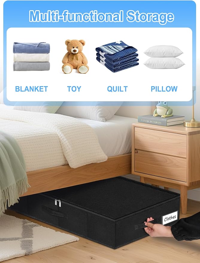 6.7-in Under Bed Storage Bin with Lid, Rigid Sides,2 Pack, Black | Zipped Lid, Rigid Sides & Bottom, Large Clothes Organizer Box, Off-season Storage, Bedrooms, Dorms Organization - Image 5