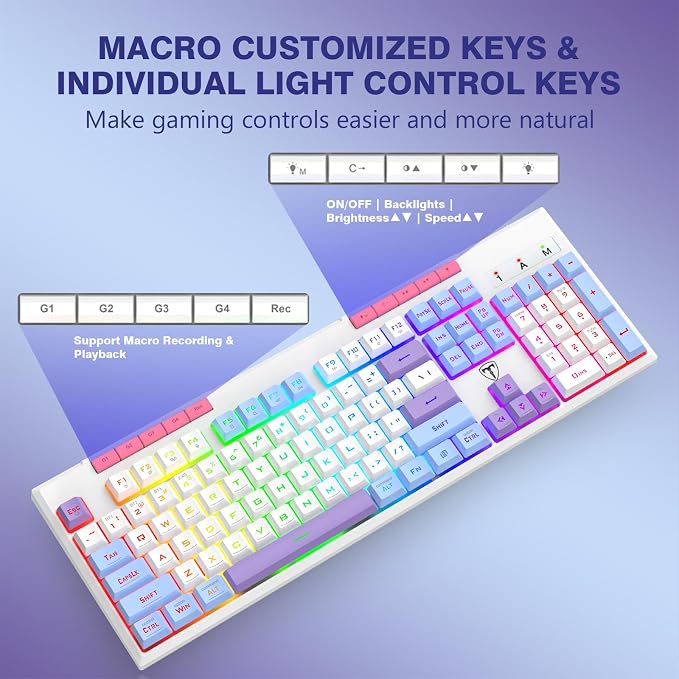 Wireless Gaming Keyboard, Tri-Mode, RGB Light up Backlit Creamy Keyboards | BT5.0/2.4GHz/USB-C, RGB Light up, Customizable Macro Keys, 26 Anti-ghosting Keys, 4000mAh Battery, Creamy Computer Keyboards - Image 5