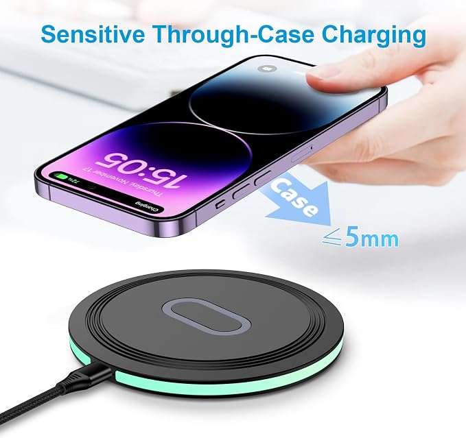 2Pack Samsung Fast Wireless Charging Pad with Adapter for S26 S25 S24 Ultra | 15W Wireless Charger Station for Samsung Galaxy S26+ S25 FE S25 Edge S23 Z Fold Flip8, Google Pixel 10 9 8, iPhone 17 16 15 - Image 3