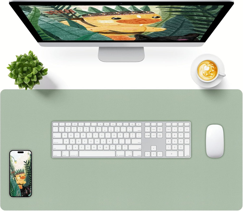 Leather Desk Mat, Large Mouse Pad, Non-Slip Desk Protector Mat, Leather Desk Blotter, Waterproof Desk Pad for Office Home Decor/Grey Green(31.5×15.7 Inches) by Bloss
