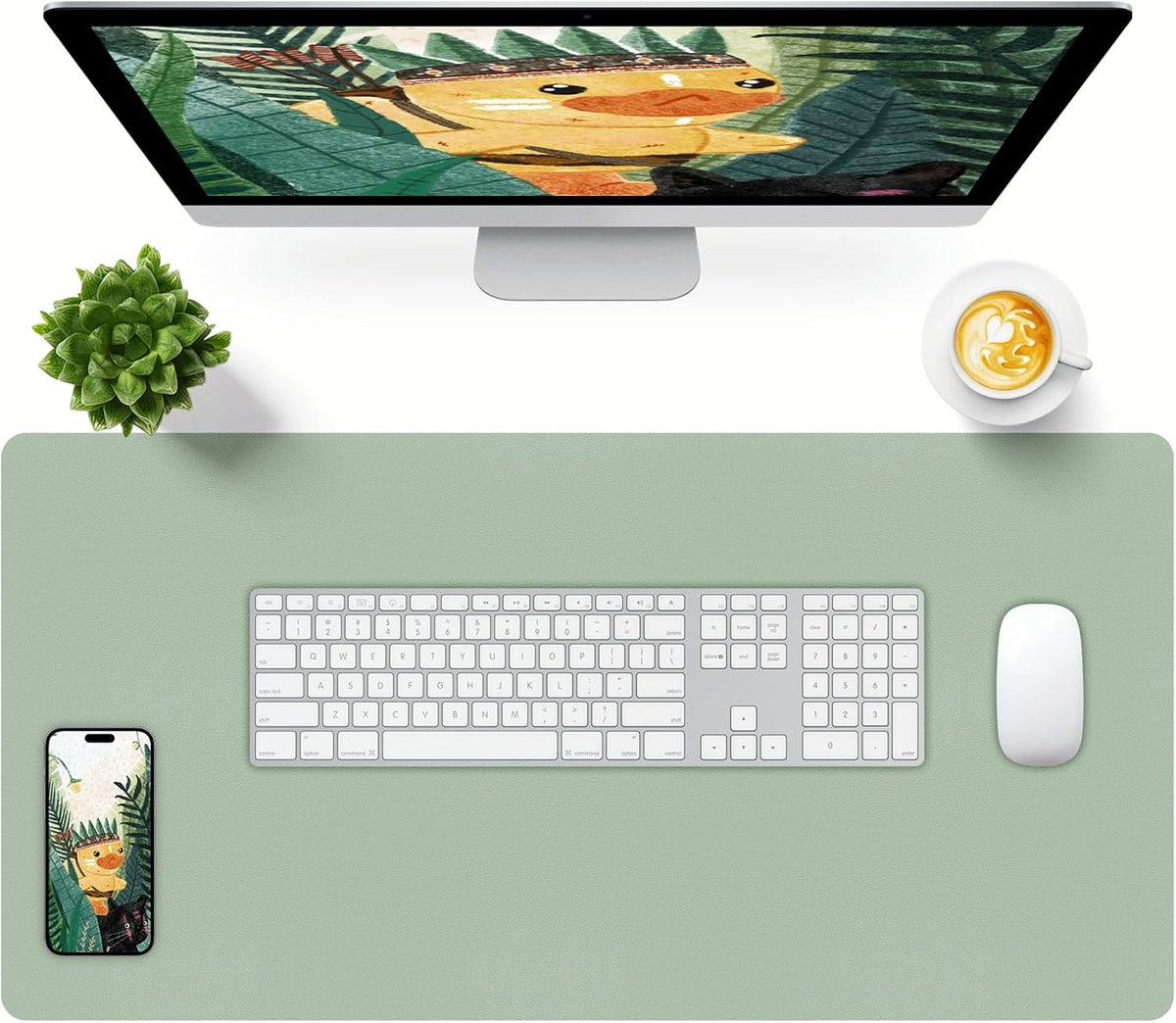 Leather Desk Mat, Large Mouse Pad, Non-Slip Desk Protector Mat, Leather Desk Blotter, Waterproof Desk Pad for Office Home Decor/Grey Green(31.5×15.7 Inches) by Bloss