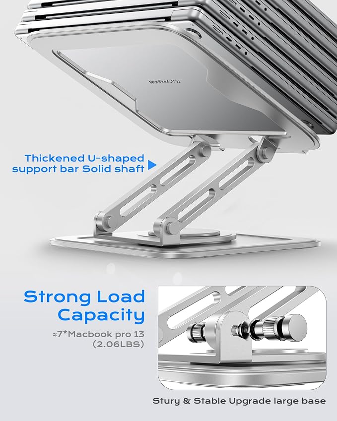LOXP Adjustable Laptop Stand, Computer Stand with 360 Rotating Base | Ergonomic Laptop Riser Mount for Desk Foldable Protable Computer Desk Fits with MacBook Pro Air - Image 5