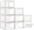 Large Thick Clear Shoe Organizer, Magnetic Door Stackable Shoe Storage Box | Foldable Shoe Storage Boxes for Sneakers & Boots, Space-Saving Closet Shoe Cabinet with Clear Magnetic Door, 9 Pack White by 7+code