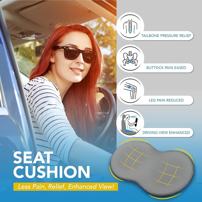 kingphenix Wedge Car Seat Cushion, Memory Foam Pad for Driving Comfort | High-Density Memory Foam Seat Cushion, 4D Breathable Mesh & Non-Slip Bottom for Long Drive Comfort & Office Use, X - Gray - Image 3