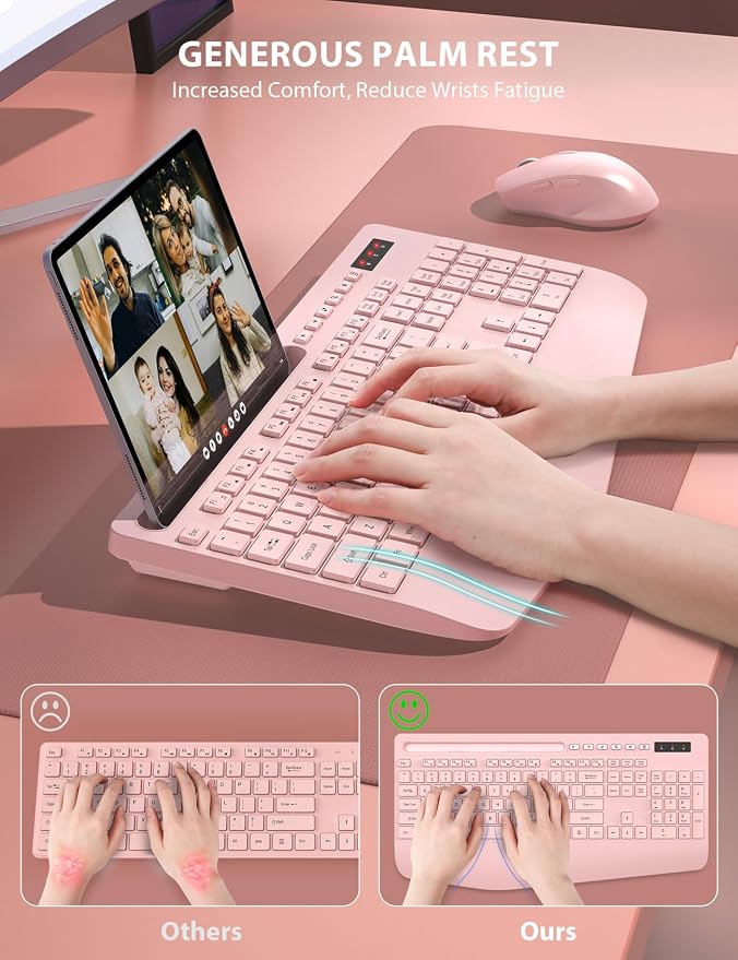 Wireless Keyboard and Mouse Combo - Full-Sized Ergonomic Keyboard with Wrist Rest, Phone Holder, Sleep Mode, Silent 2.4GHz Cordless Keyboard Mouse Combo for Computer, PC, Laptop, Mac, Windows -Trueque - Image 2