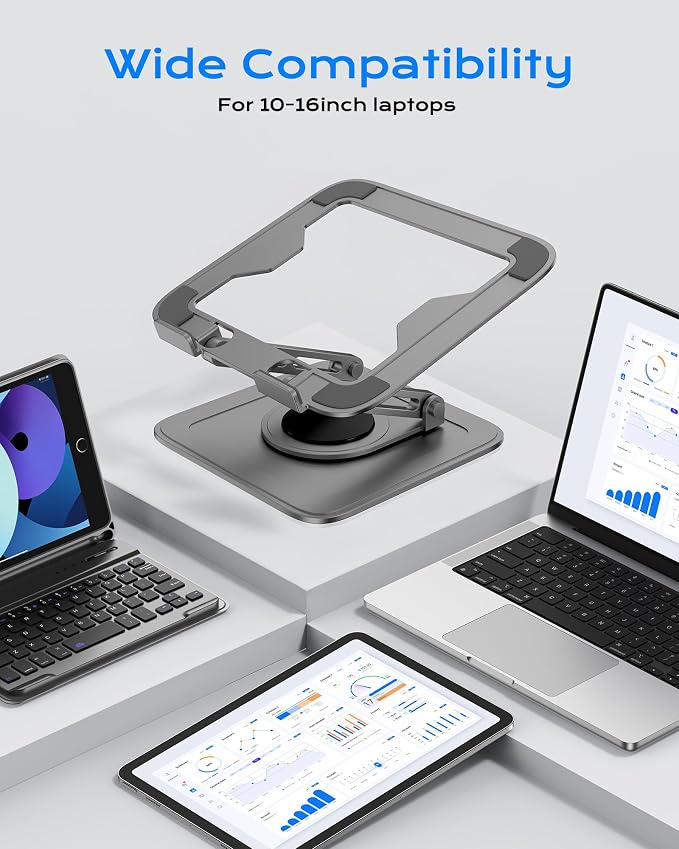 LOXP Adjustable Laptop Stand for Desk with 360 Base | Ergonomic Laptop Riser Mount for Desk Foldable Protable Computer Desk Fits with MacBook Pro Air - Image 5