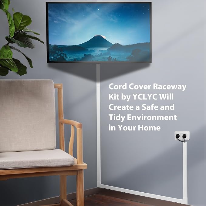 142in Wall Cable Hider Kit, YCLYC Cord Hider Wall Cord Cover for 3-4 Cords, Wire Hiders for TV on Wall, White Wall Cable Management Kit, Paintable Wall Wire Cover 10 x L14.2in W1.18in H0.6in - Image 6