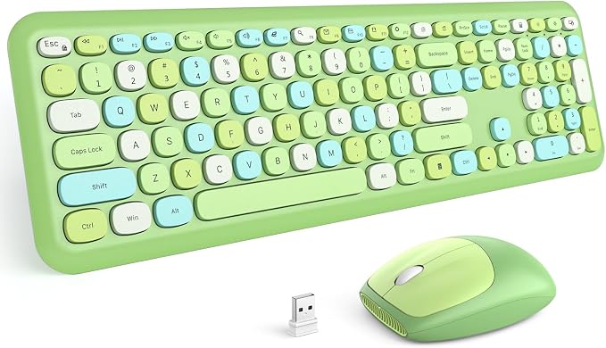 MOFII Wireless Keyboard and Mouse Combo, Colorful Full Size Keyboard with Number Pad, Silent Cute Wireless Mouse, 2.4GHz Dropout-Free Connection, for PC Laptop Computer (Green Color) by MOFII