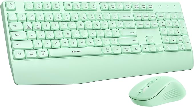 seenda Wireless Bluetooth Ergonomic Keyboard Mouse Combo, Full Size, Green | USB/Bluetooth multi-device switching, with wrist rest, number pad, and quiet operation for PC, laptop, Mac, MacBook, and iPad by seenda-JustBeYourself