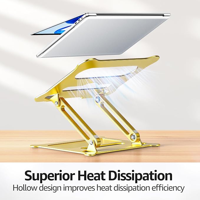 Adjustable Laptop Stand for Desk, 10-15.6“ Laptop Riser, Gold | Sturdy Aluminum Foldable Stand, Heat-Dissipation Design, Ergonomic Holder Fits MacBook/Dell/HP/Lenovo for Home/Office. - Image 5