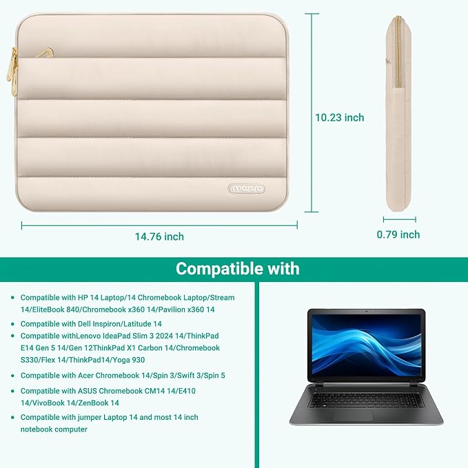 MOSISO Laptop Case 14 inch, 14 inch Puffy Laptop Sleeve Carrying Case | Compatible with HP Lenovo Dell ASUS Acer, HP Stream, Dell Latitude, Polyester Horizontal Bag with Small Case, Sand - Image 9