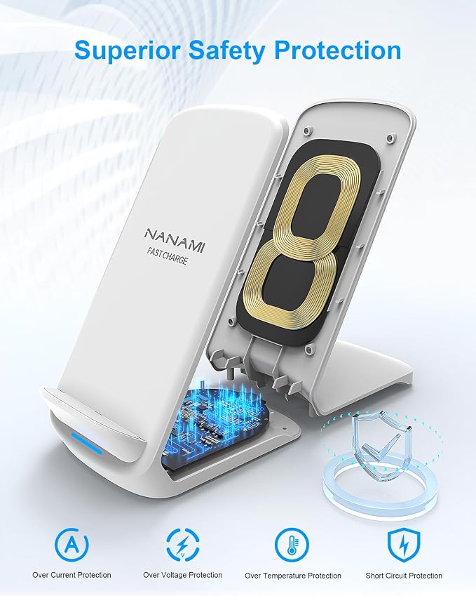 NANAMI Wireless Charger Stand 2 Pack, 10W Fast Desktop Charging Stand | Compatible with Apple iPhone 17/17 Air/16/15/14/13/12, Desk Phone Charger Dock for Samsung Galaxy S26/S25/S24/S23, Pixel 8 - Image 3