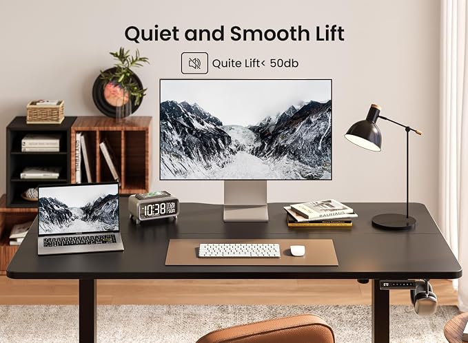 BANTI 40 × 24 Inches Standing Desk, Ergonomic, Electric Height Adjustable, Sit and Stand Up, Computer Office Desk with Splice Board, Black Frame/Black Top - Image 8