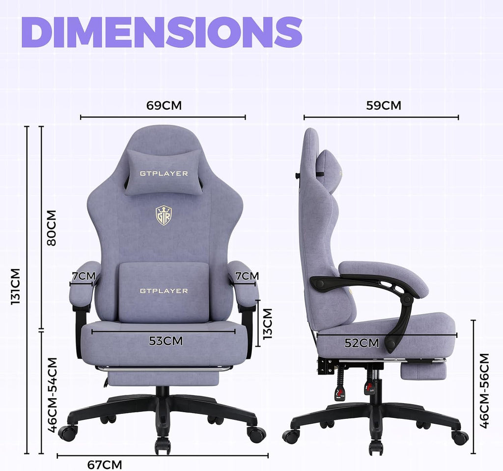 GTPLAYER Big and Tall Gaming Chair Fabric with Pocket Spring Cushion, High Back Ergonomic Computer Chair with Footrest for Adults Lumbar Support Swivel Game Chair for Office 350LBS, Macaron Purple - Image 3