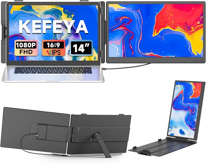 KEFEYA Laptop Screen Extender 14", FHD 1080P IPS Laptop Monitor Extender, Portable Monitor for Laptops 13-17" with USB-C/HDMI Port, Plug n Play for Windows/Mac/Android/Switch/PS5 by KEFEYA