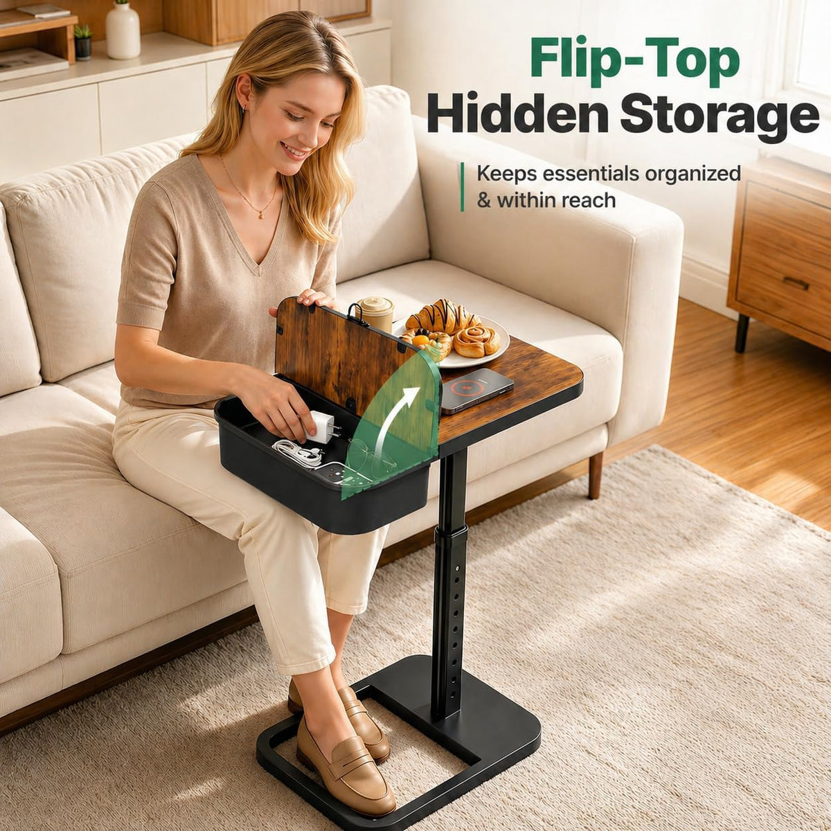 Kitstorack TV Tray Table with Flip-Top Storage, Adjustable Height - Image 3