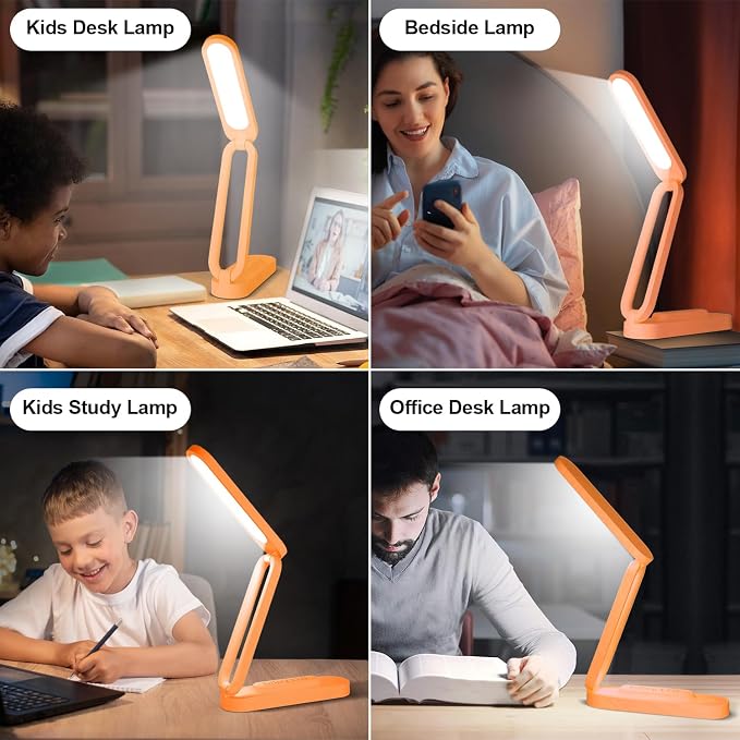 Giryuhd LED Desk Lamp for Office Home & Battery Operated Lamp Rechargeable Lamp Foldable & Portable Light, LED Desk Light Strip, 3 Brightness Dimmable Small Desk Lamp Reading Lamp (Orange) - Image 7