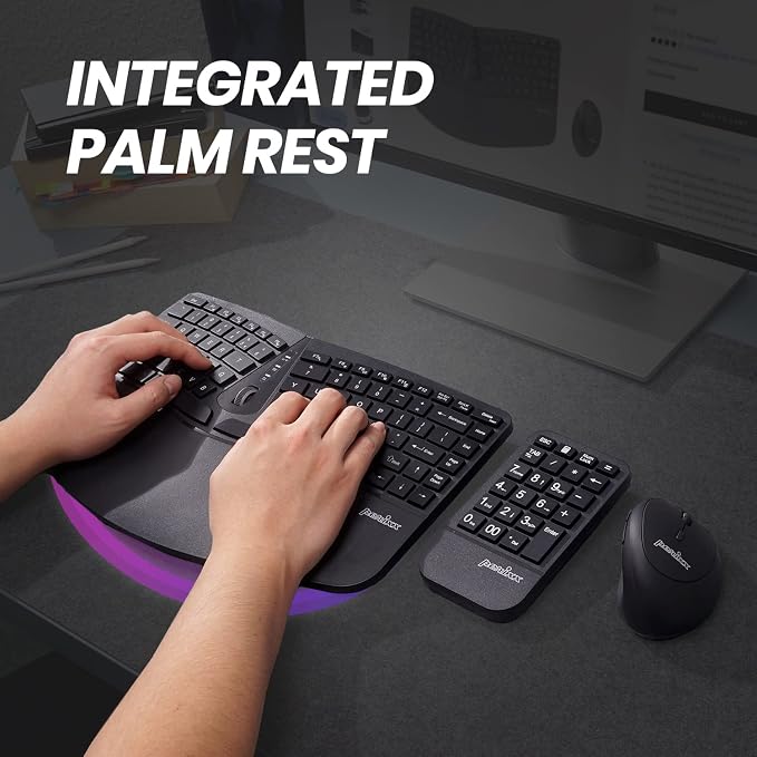 Perixx PERIDUO-606A, 3-in-1 Wireless Compact Ergonomic Keyboard with Vertical Mouse and Numeric Keypad - Adjustable Palm Rest - Tilt Wheel - Membrane Low Profile Keys - US English - Image 5