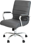 Flash Furniture Mid-Back LeatherSoft Executive Office Chair, Gray/Chrome | 360° Swivel, Height Adjustable, Commercial Grade by FlashFurniture
