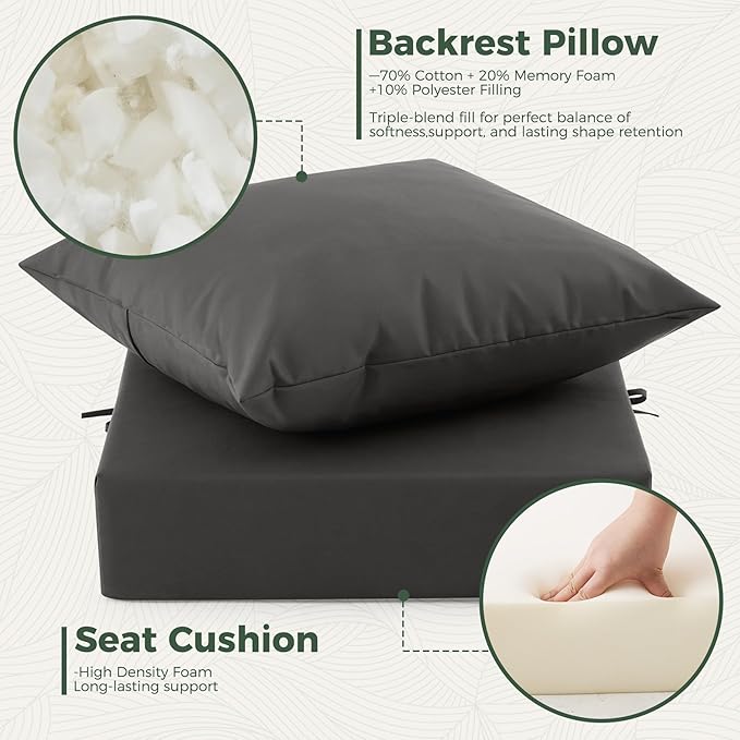 Outdoor Cushions for Patio Furniture, Outdoor Seat Cushion Set 24 x 24 x 5.75 in, Waterproof & Fade Resistant Outdoor Chair Cushions, Patio Cushion with Removable Cover, Set of 2, Dark Grey - Image 3