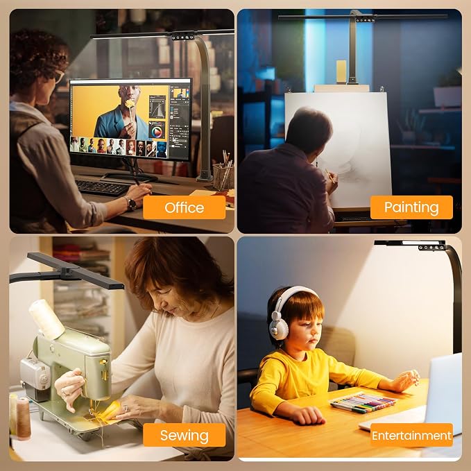 Upgraded Desk Lamp for Home Office - Dimmable Computer Desk Light with Remote, Modern Architect Task Lamp with Color Changing, Flexible Desktop Lamp with Gooseneck for Monitor, Double Head - Image 7