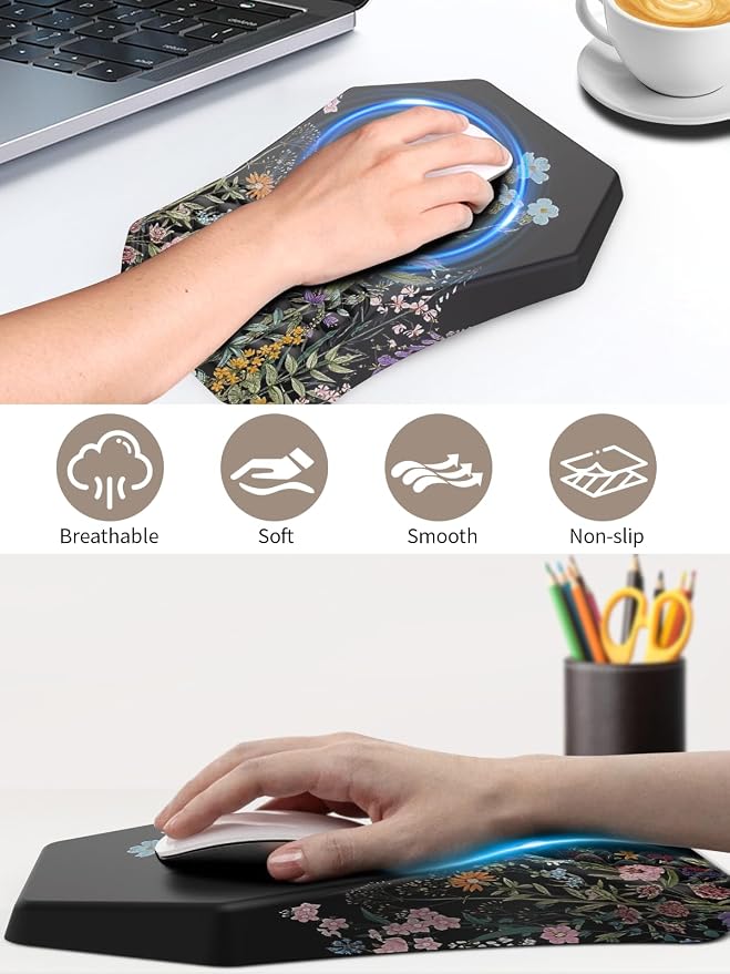 3-in-1 Ergonomic Keyboard Stand with Wrist Rest & Mouse Pad Set, Flower | Comfy Keyboard Riser Holder Soft Mousepad with Massage Design, Memory Foam and Non-Slip PU Base for Pain Relief - Image 5