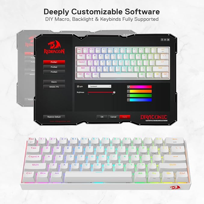 Redragon K530 Pro Draconic 60% Wireless RGB Mechanical Keyboard, BT/2.4Ghz/Wired 3-Mode 61 Keys Compact Gaming Keyboard w/Hot-Swap Socket, Free-Mod Plate Mounted PCB & Tactile Brown Switch | BT 2.4GHz Wired Tactile Brown Switch Compatible Windows Mac A... - Image 8