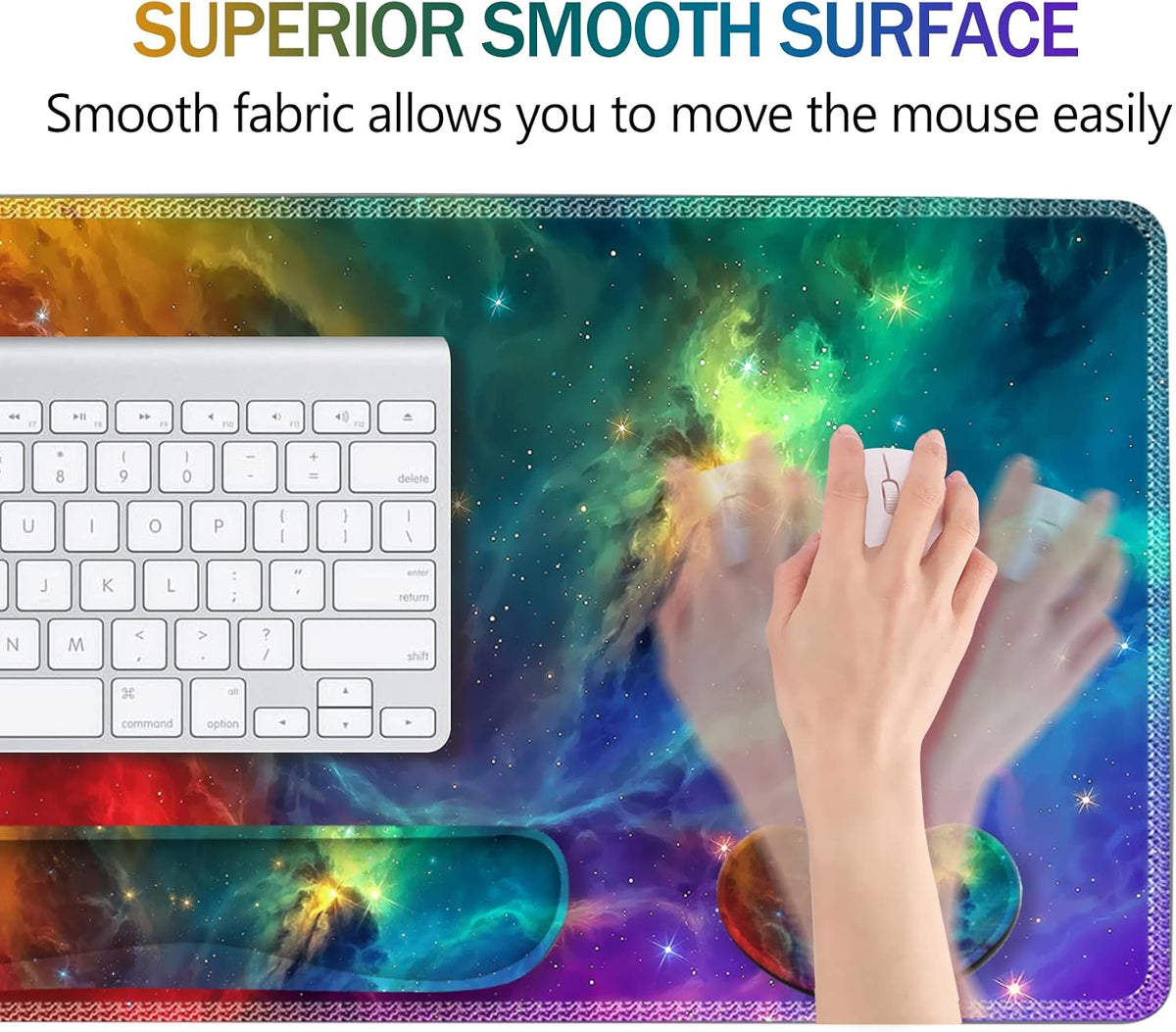 Extended Gaming Mouse Pad Set, Keyboard Wrist Rest Support Pad + Wrist Cushion + XXL Large Mouse Pad + Coaster, Stitched Edge, Non-Slip, Memory Foam Desk Mat, Color Nebula Galaxy - Image 3