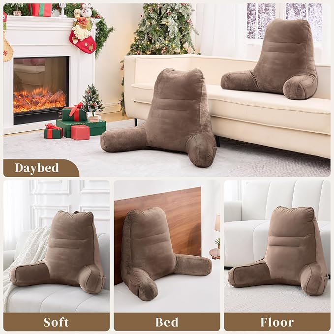 Sasttie Reading Pillow for Bed, Back Pillow for Sitting Up, Light Brown | 21" Backrest Support Cushion for Couch, Sofa, and Floor, Dorm Essentials, OEKO-TEX, Adjustable Down Alternative Fill - Image 7