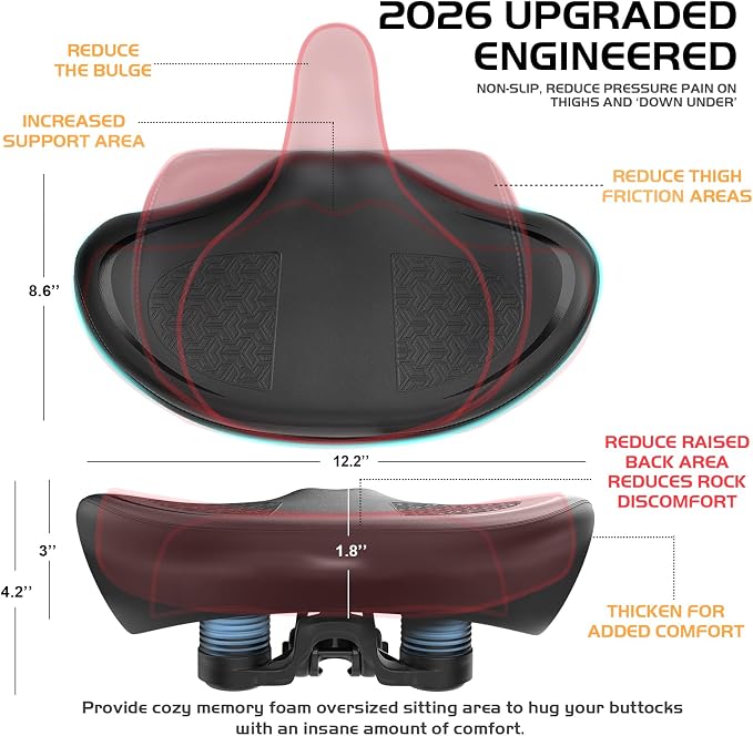 Noseless Bike Seat Cushion for Men & Women - Extra Padding & Comfort Wide Bicycle Seat, Oversized Comfortable Saddle for Peloton Bikes, Exercise Bikes, Electric Bikes, Cruiser Bikes - Image 4
