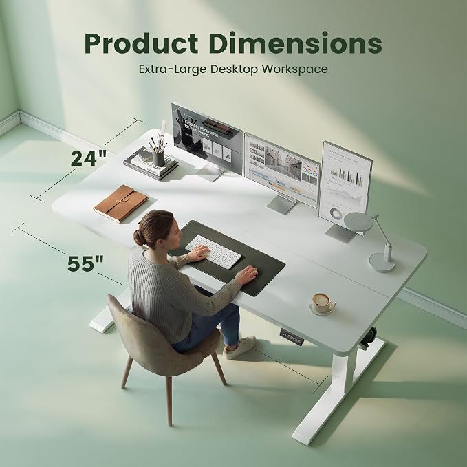 CubiCubi 55 x 24 Standing Desk, Height Adjustable Electric Computer Desk, Sit Stand up Home Office Workstations, White - Image 3
