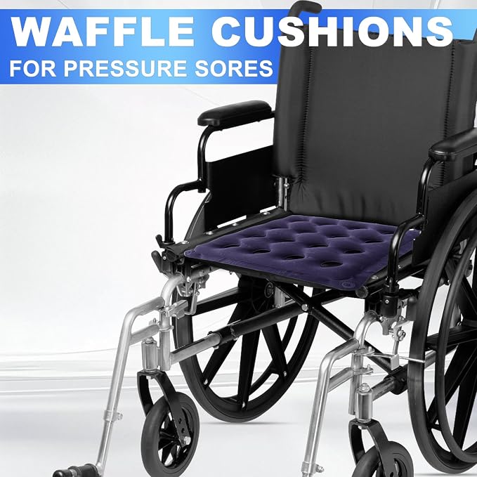 2-Pack Waffle Inflatable Seat Cushions with Pump, 18 Inch Beige 16-Hole Air Cushion for Pressure Relief, Wheelchair, Office Chair, Car Seat & Travel (Navy Blue) - Image 5