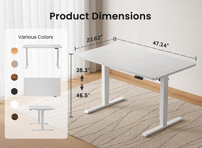 BANTI 48 × 24 Inches Standing Desk, Ergonomic, Electric Height Adjustable, Sit and Stand Up, Computer Office Desk with Splice Board, White Frame/Whitetop - Image 2